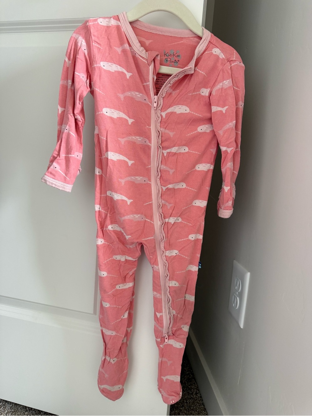 Kickee Pants Pink Narwhal Zip-Up Footed One-Piece